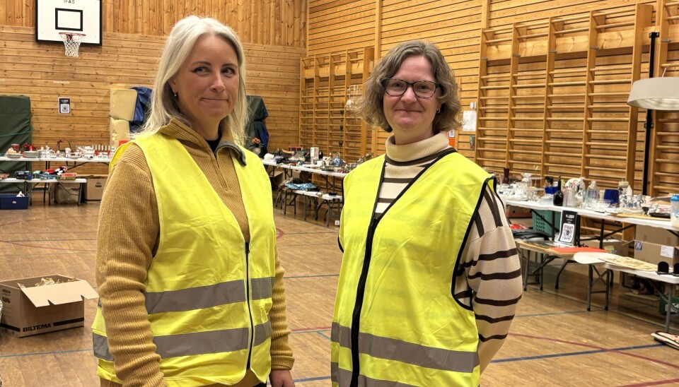 Anne Berit Berg (f.v.) og Linda Kristin Unumb solgte lopper for Brandval Skolemusikk lørdag.