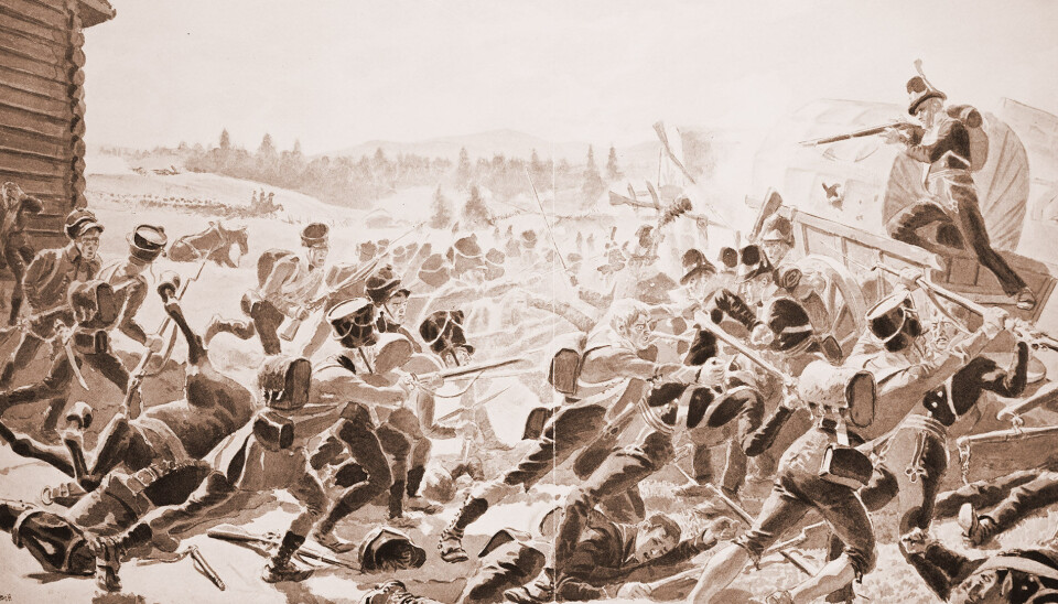 Svenskene må gi tapt under kampene ved Skotterud 5. august 1814. Dette var et av de blodigste slagene under krigen med svenskene.