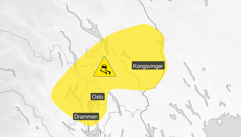 Det er lokal fare for is på grunn av regn som fryser på bakken. Gjelder for sørøstlige deler av Østlandet.