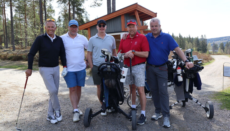 Ivar Holth (f.v.), Kent Inge Waaler, Tom Bratberg, Per Ola Linstad og Arnfinn Strømstad storkoste seg når Kongsvingers Golfklubb åpnet banen 1. mai.