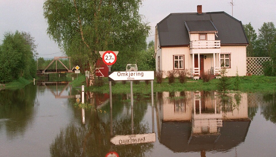 Flomvannet stod høyt over riksveg 2 og avkjøringen til Masterudvegen da Vesleofsen slo til i 1995.