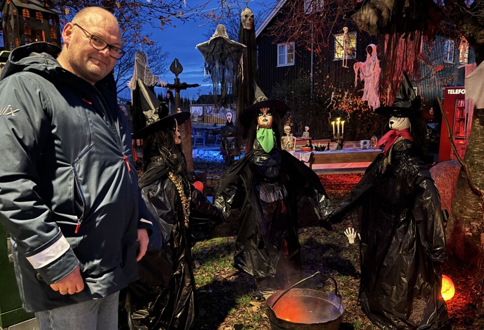 Heksene i Herdahlsparken brygget på noe skummelt i jerngryta si. Ronny Ruud forteller at parken er forvandlet for en kveld for å glede barna som er ute på Halloween.