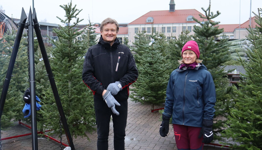Uno Arnesen i foreningen Byen Vår og Gry Høgberg styreleder i KIL Turn håper på å selge mange juletrær før jul Uno Arnesen i foreningen Byen Vår og Gry Høgberg styreleder i KIL Turn håper på å selge mange juletrær før jul
