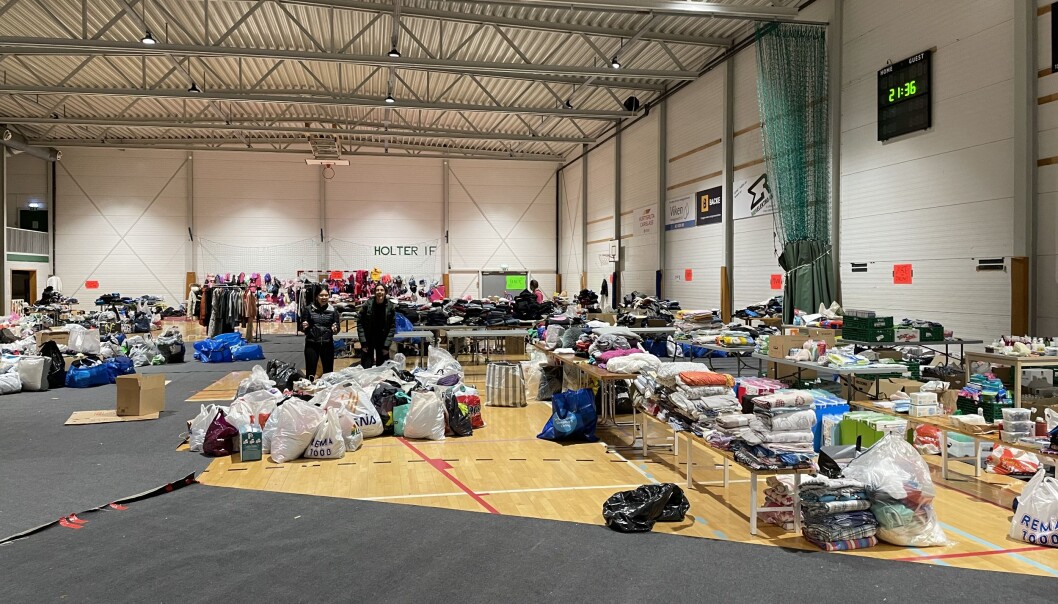 Alt av klær og utstyr til de skredrammede i Gjerdrum samles sammen på Holterhallen i Nannestad Alt av klær og utstyr til de skredrammede i Gjerdrum samles sammen på Holterhallen i Nannestad