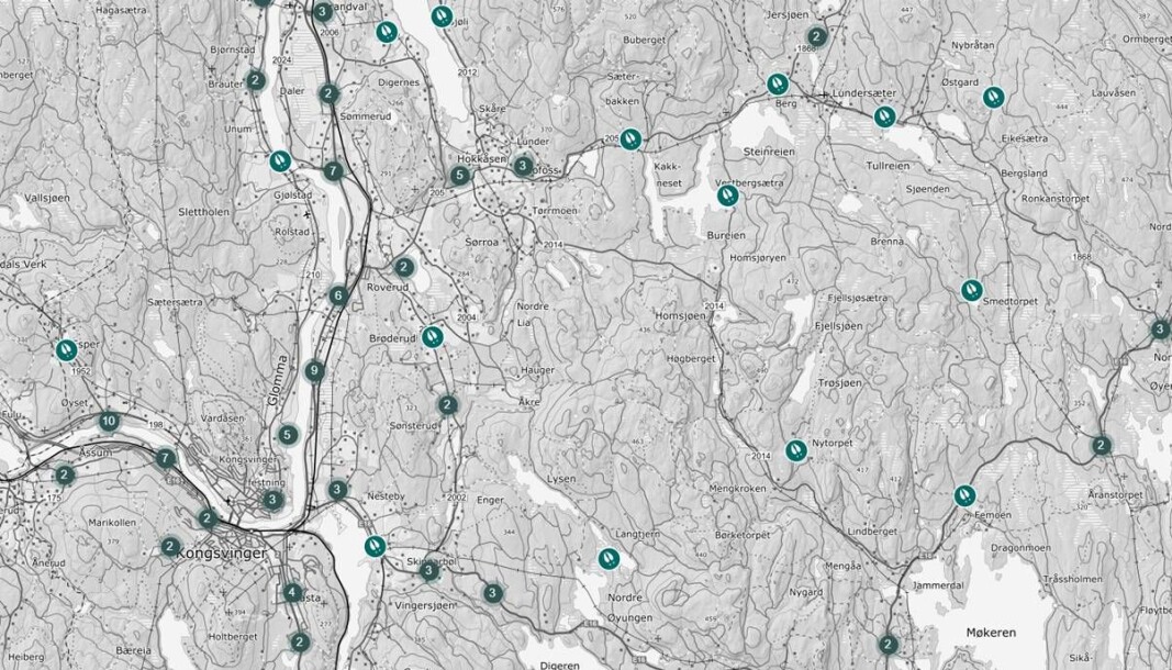 Her er oversikten over alle registrerte hjorteviltpåkjørsler i Kongsvinger kommune i 2020. Der kartet er merket med en hov har det skjedd en viltpåkjørsel. Tall indikerer flere påkjørsler. Her er oversikten over alle registrerte hjorteviltpåkjørsler i Kongsvinger kommune i 2020. Der kartet er merket med en hov har det skjedd en viltpåkjørsel. Tall indikerer flere påkjørsler.