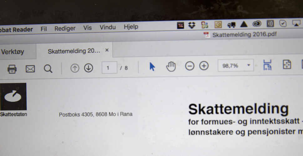 Skattemelding 2016 på en laptopskjerm.