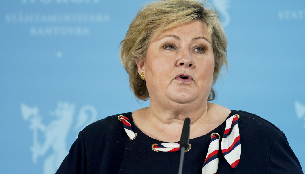 Statsminister Erna Solberg under pressekonferanse tirsdag om koronasituasjonen. Statsminister Erna Solberg under pressekonferanse tirsdag om koronasituasjonen.