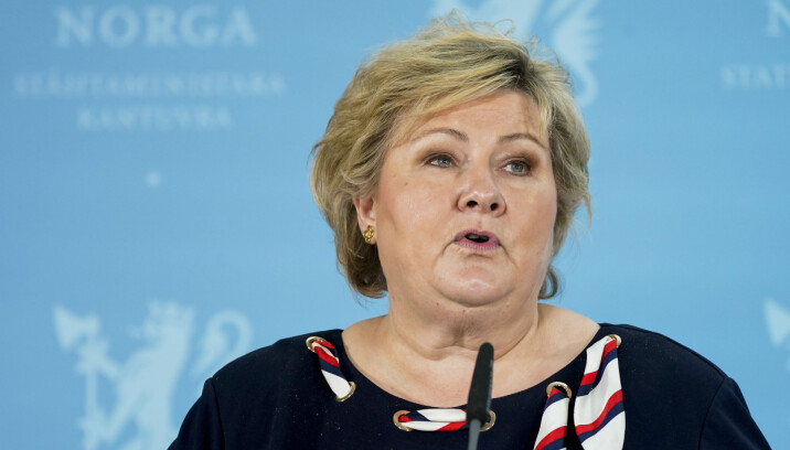 Statsminister Erna Solberg under pressekonferanse tirsdag om koronasituasjonen.
