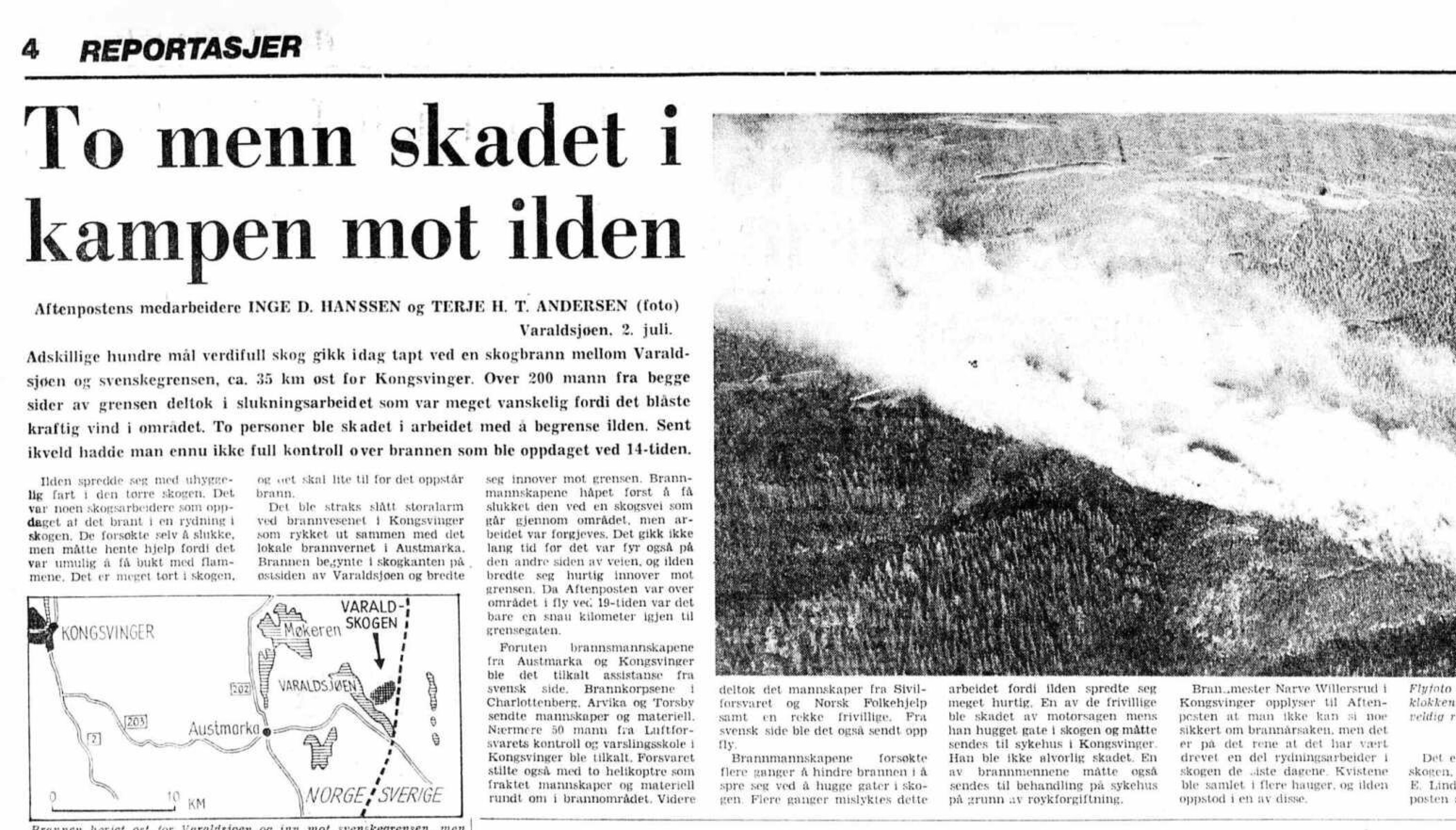 Aftenposten hadde stor dekning fra Varaldskogen dagen etter brannen oppstod.