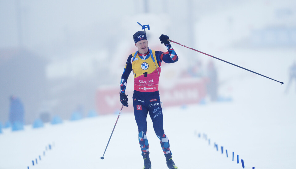 Johannes Thingnes Bø under 15 km fellesstart for menn i VM i skiskyting 2023 i Oberhof, Tyskland.